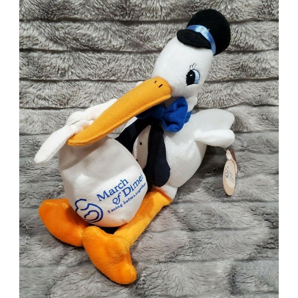 March Of Dimes Baby Stork Tuxedo Bean Bag Stuffed Toy Vtg 2003 10.5"